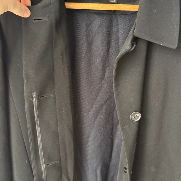 Gallery Vintage Long Black Fleece Lined Trench Overcoat - Picture 8 of 8